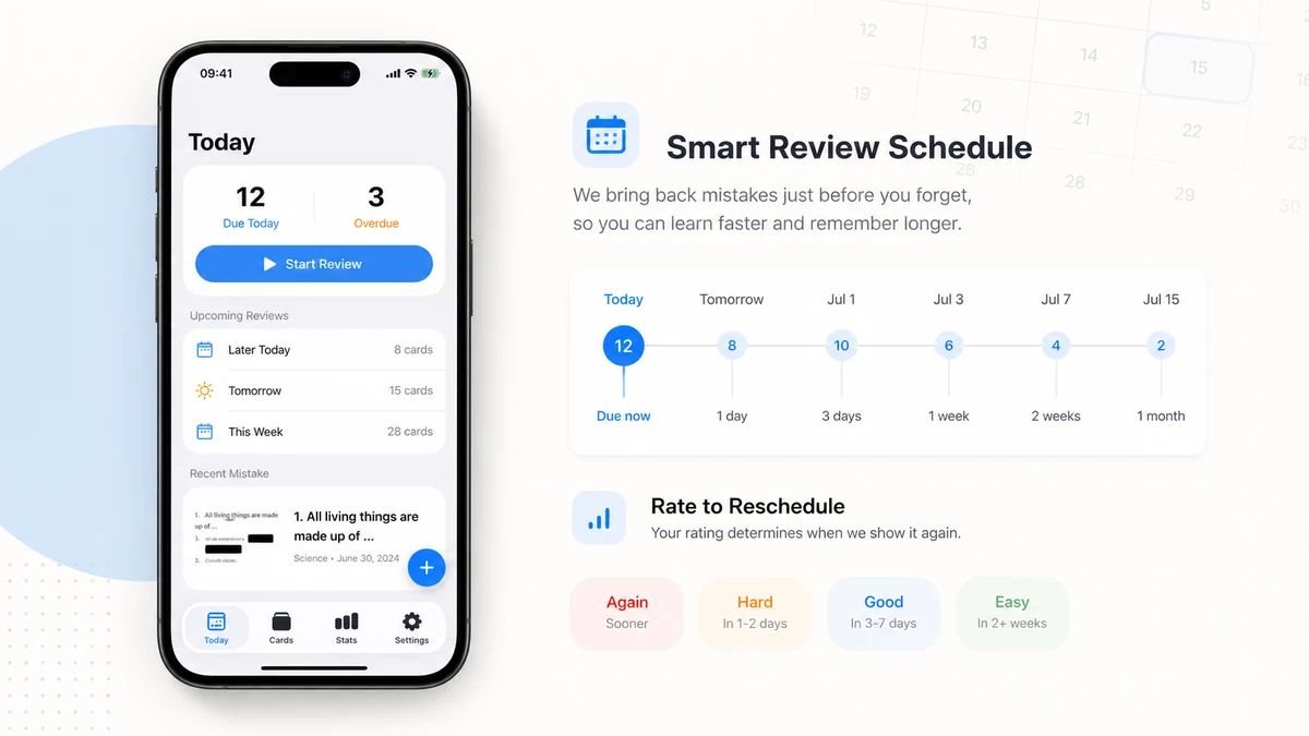 Spaced repetition mistake review schedule